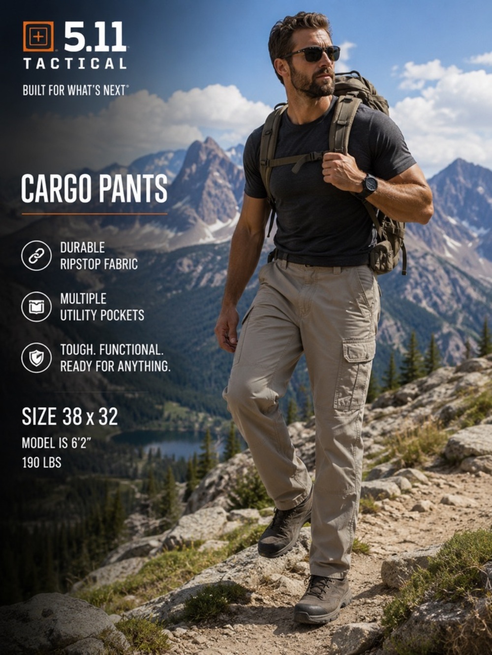 5.11 Tactical Cargo Pants Mens 38x32 Khaki Tan Ripstop Utility Workwear